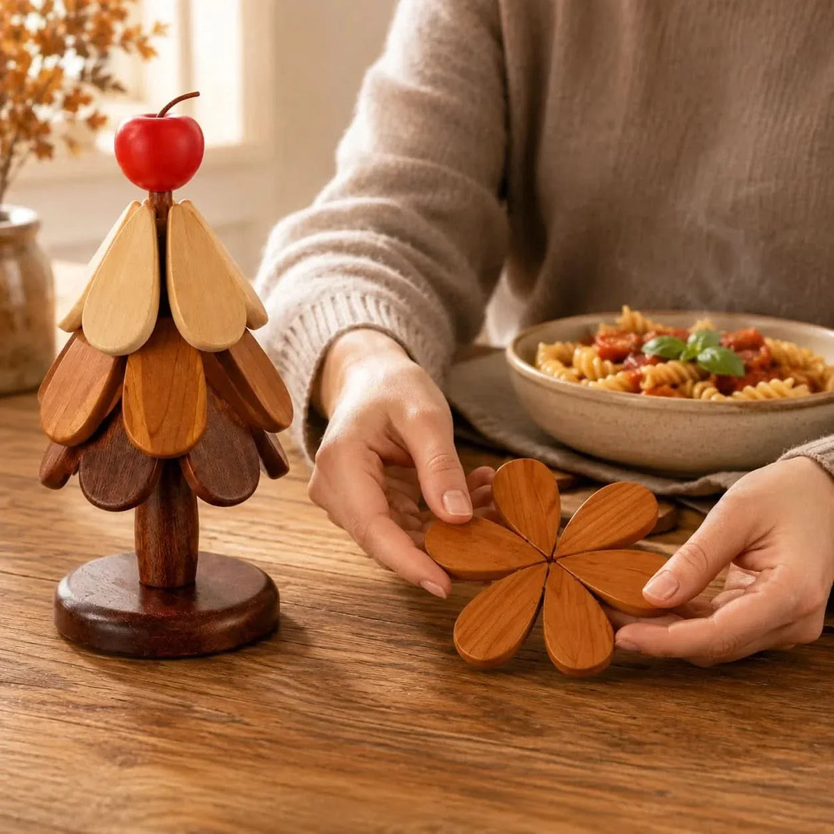 Table Coaster Set Wooden Foldable Christmas Tree