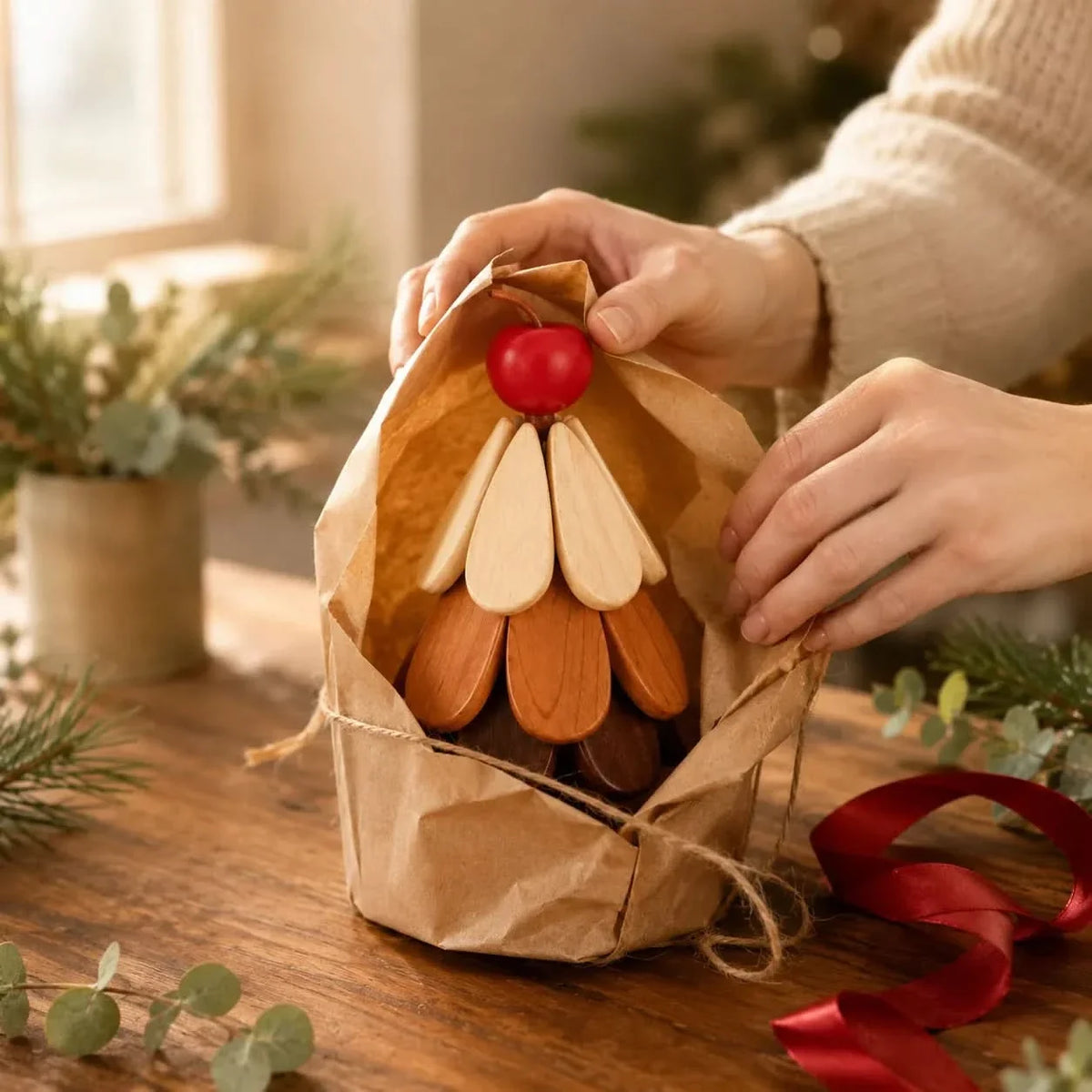 Table Coaster Set Wooden Foldable Christmas Tree