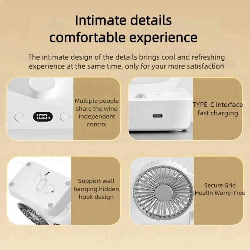 Table Fan Rechargeable Adjustable Rotation & LED Nightlight