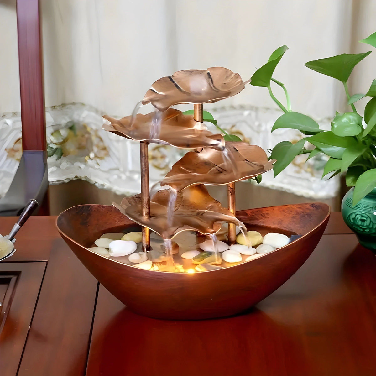 Table Fountain Silent Pump Warm LED USB Powered