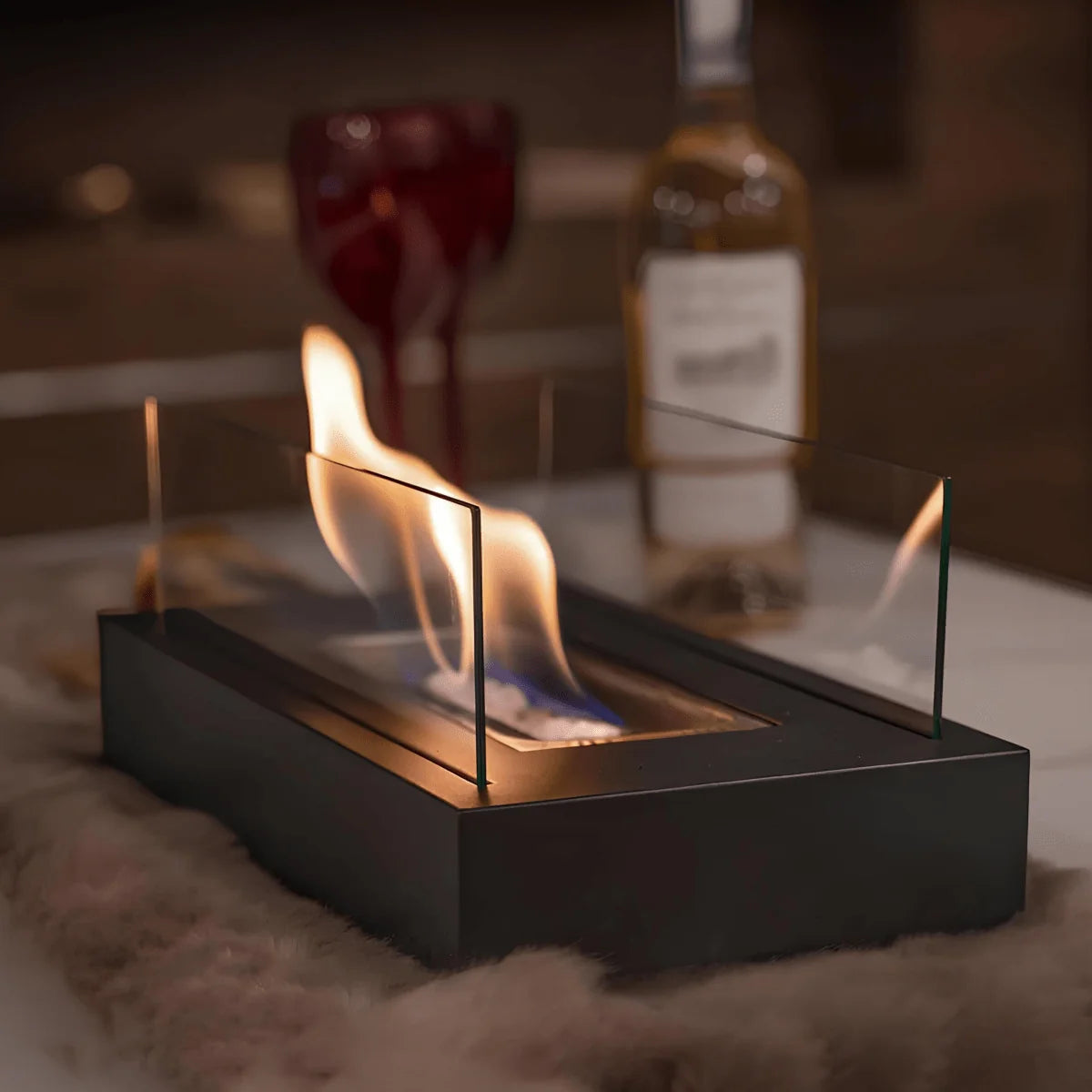 Table Heater Bioethanol Portable Tempered Glass & Steel