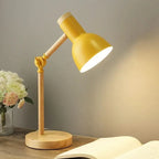 Table Lamp Adjustable Arm Wood Finish Soft Warm Light