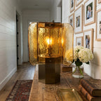 Table Lamp Amber Mosaic Shade Dimmable Weathered Copper Base