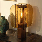 Table Lamp Amber Mosaic Shade Dimmable Weathered Copper Base