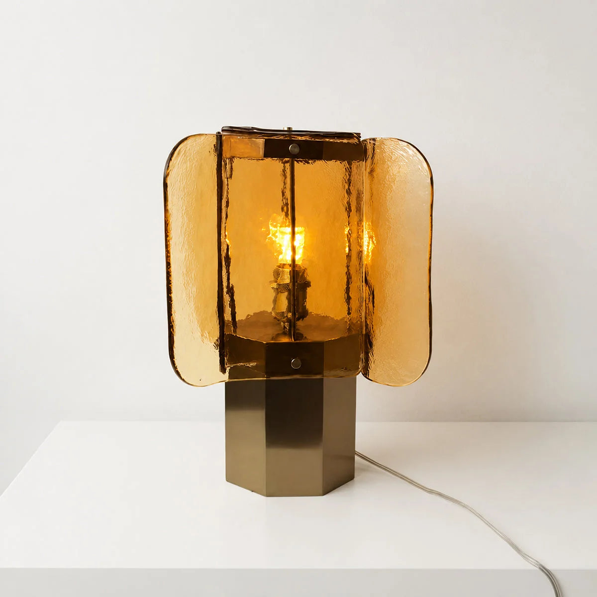 Table Lamp Amber Mosaic Shade Dimmable Weathered Copper Base