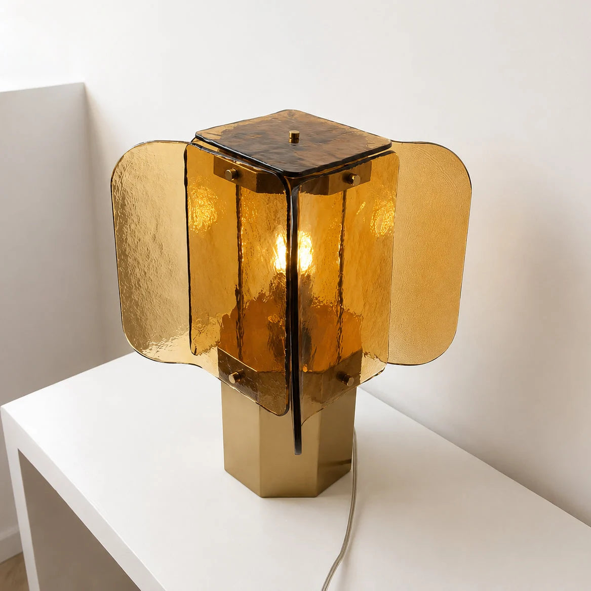 Table Lamp Amber Mosaic Shade Dimmable Weathered Copper Base