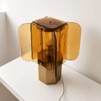 Table Lamp Amber Mosaic Shade Dimmable Weathered Copper Base