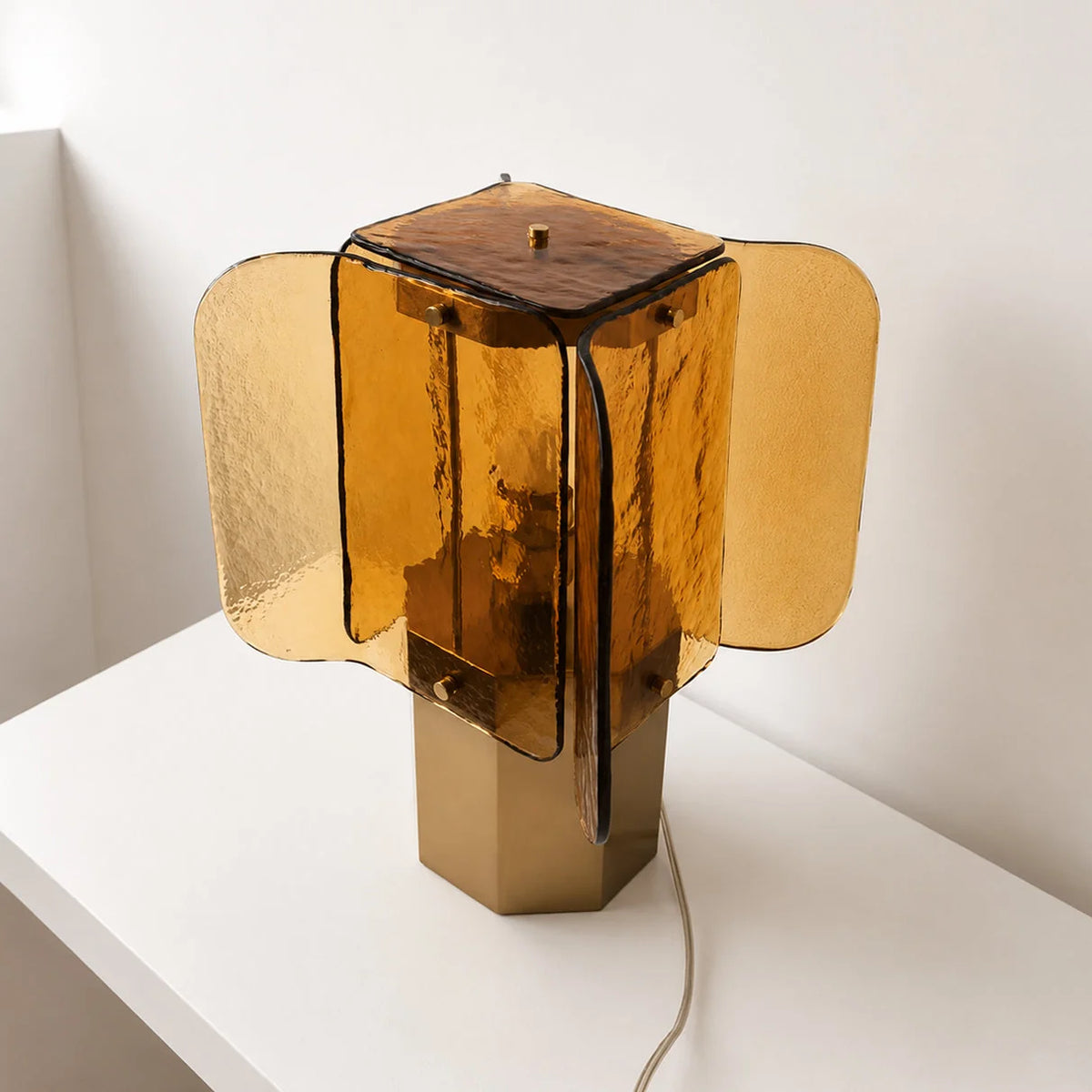 Table Lamp Amber Mosaic Shade Dimmable Weathered Copper Base