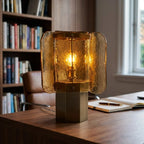 Table Lamp Amber Mosaic Shade Dimmable Weathered Copper Base