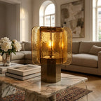 Table Lamp Amber Mosaic Shade Dimmable Weathered Copper Base