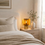 Table Lamp Amber Mosaic Shade Dimmable Weathered Copper Base
