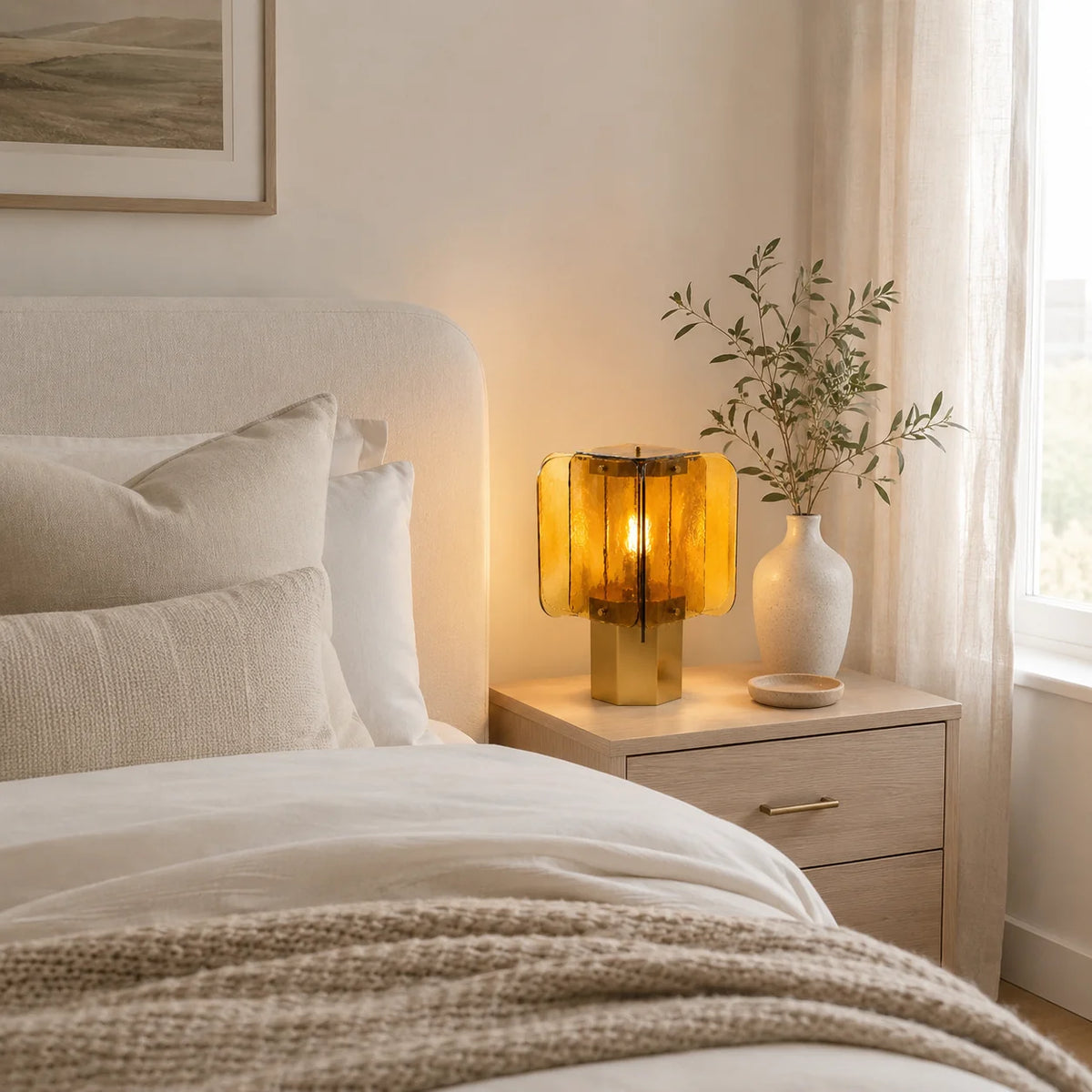 Table Lamp Amber Mosaic Shade Dimmable Weathered Copper Base