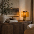Table Lamp Amber Mosaic Shade Dimmable Weathered Copper Base