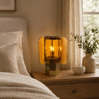 Table Lamp Amber Mosaic Shade Dimmable Weathered Copper Base