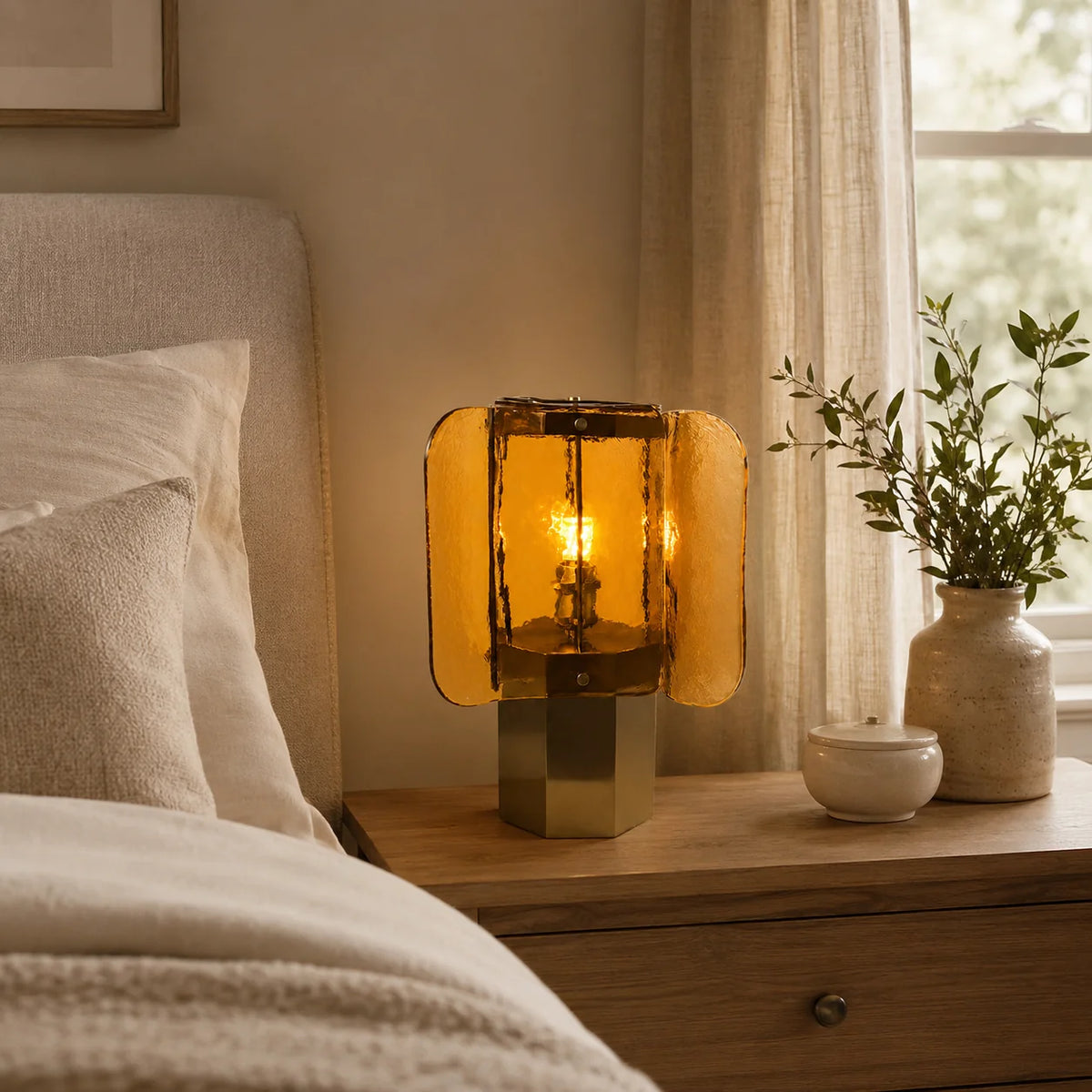 Table Lamp Amber Mosaic Shade Dimmable Weathered Copper Base