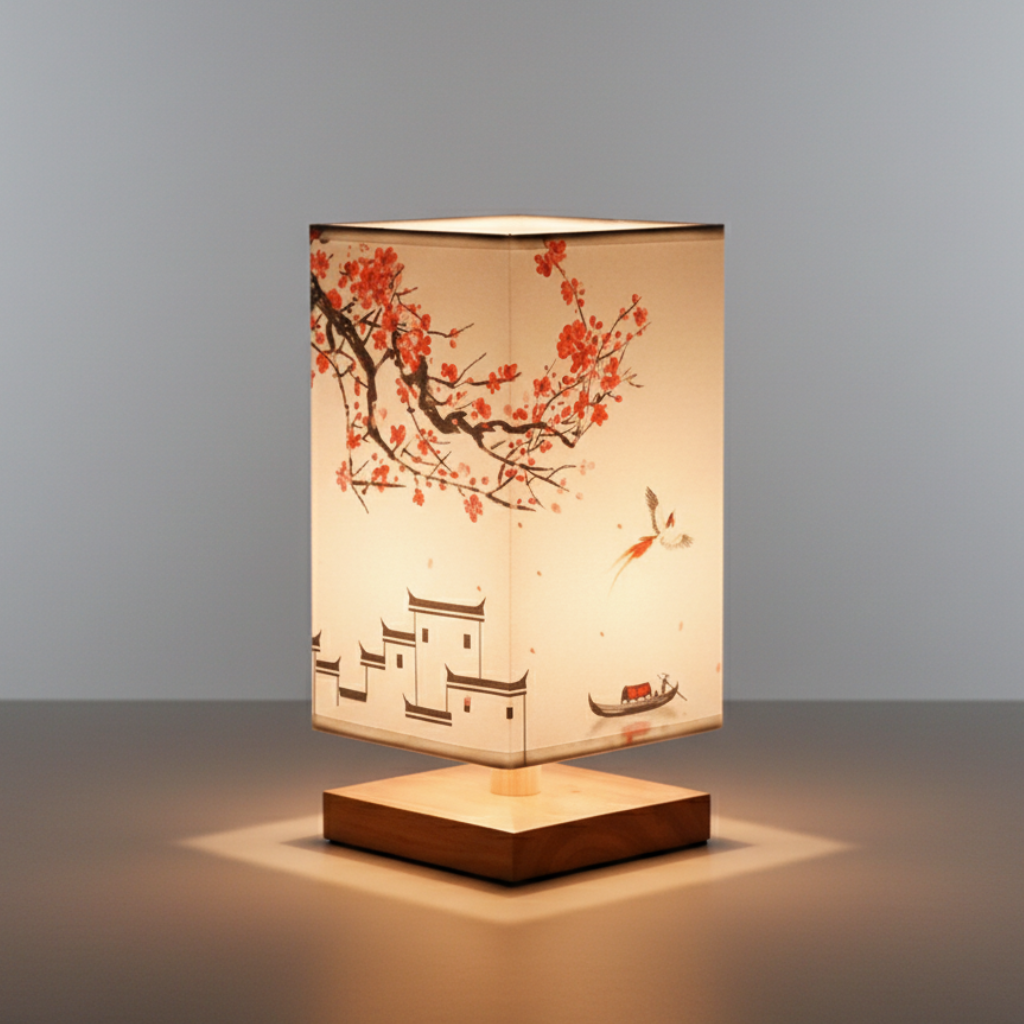 Table Lamp Bamboo Dimmable LED Fabric Shade