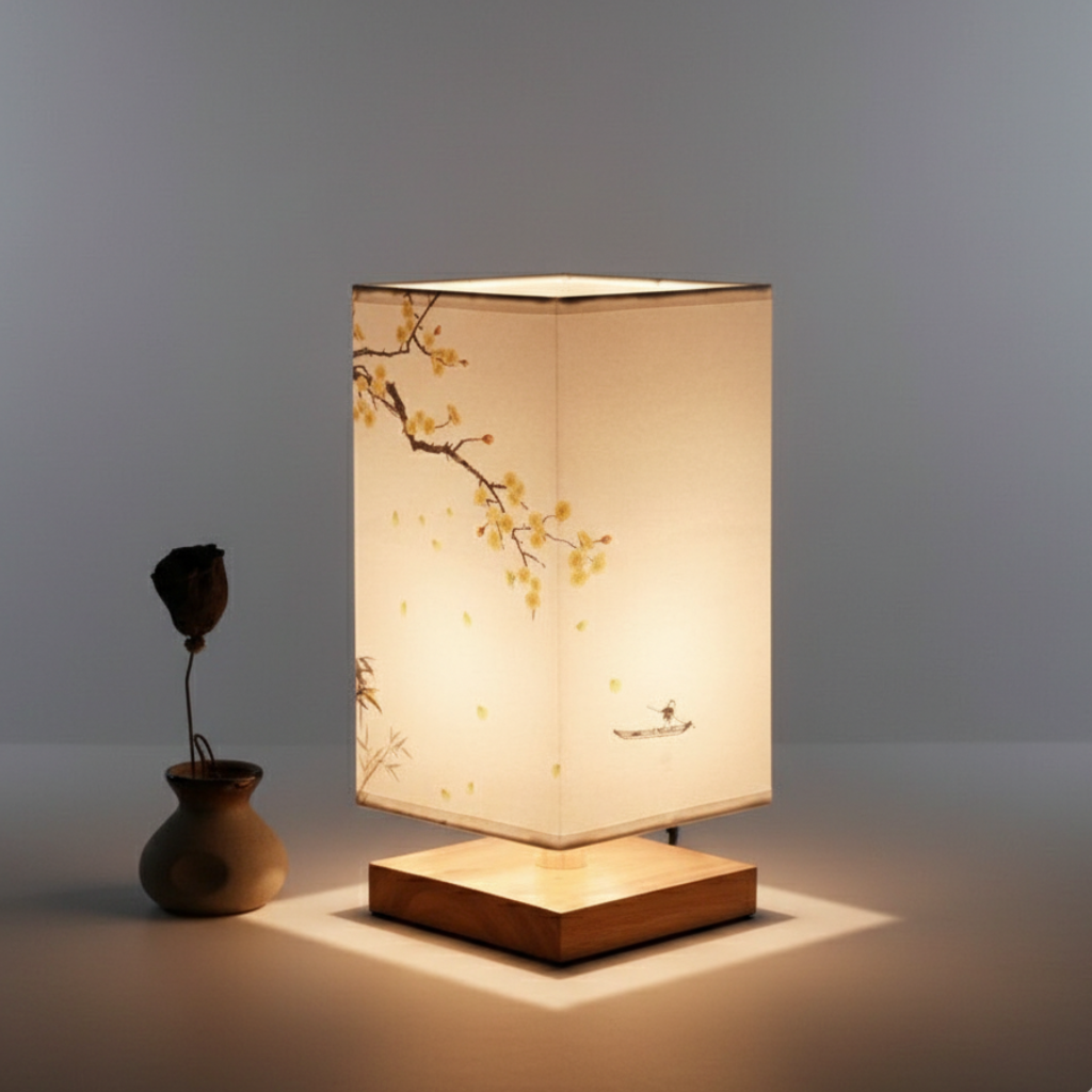 Table Lamp Bamboo Dimmable LED Fabric Shade