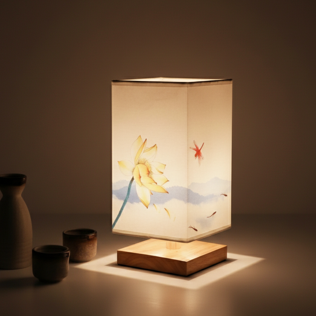 Table Lamp Bamboo Dimmable LED Fabric Shade