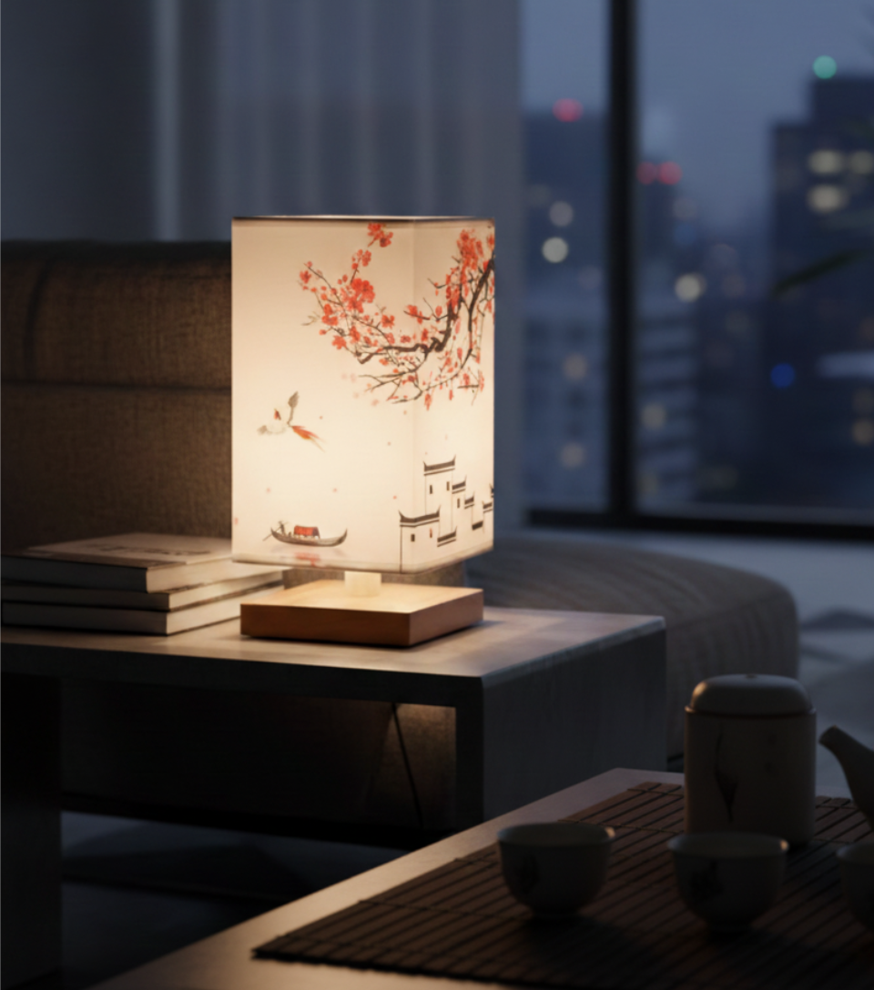 Table Lamp Bamboo Dimmable LED Fabric Shade