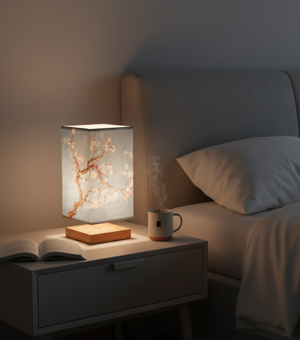 Table Lamp Bamboo Dimmable LED Fabric Shade
