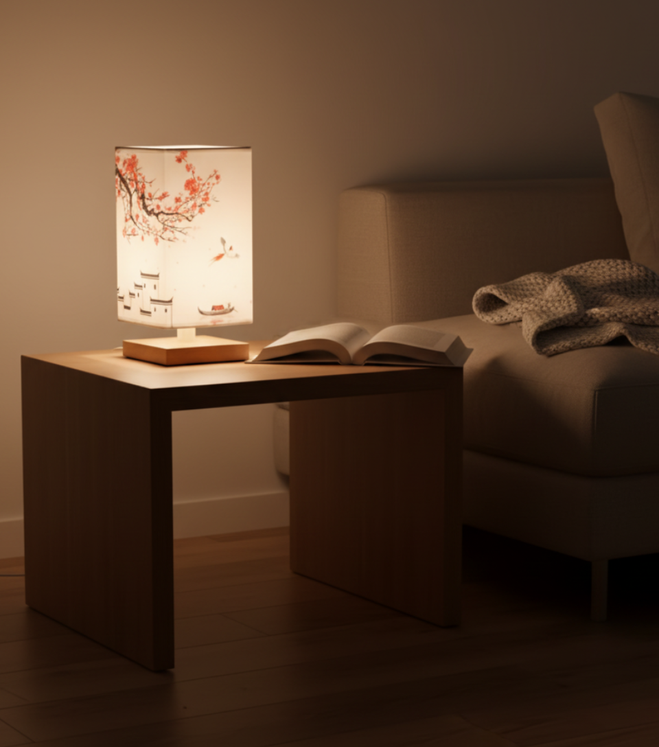 Table Lamp Bamboo Dimmable LED Fabric Shade