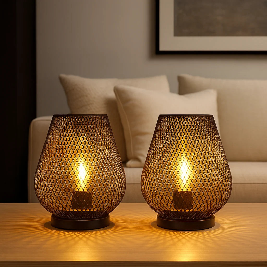 Table Lamp Battery-Powered Warm LED Metal Wireframe