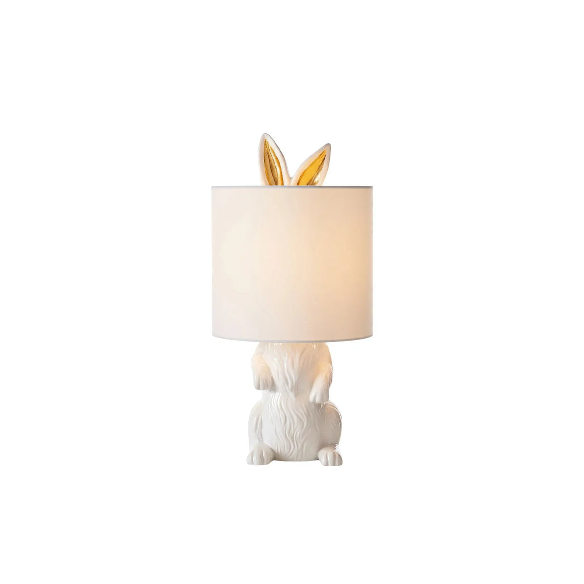 Table Lamp Bunny Resin Figurine Fabric Shade