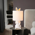 Table Lamp Bunny Resin Figurine Fabric Shade
