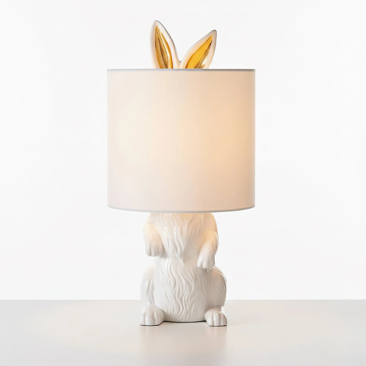 Table Lamp Bunny Resin Figurine Fabric Shade