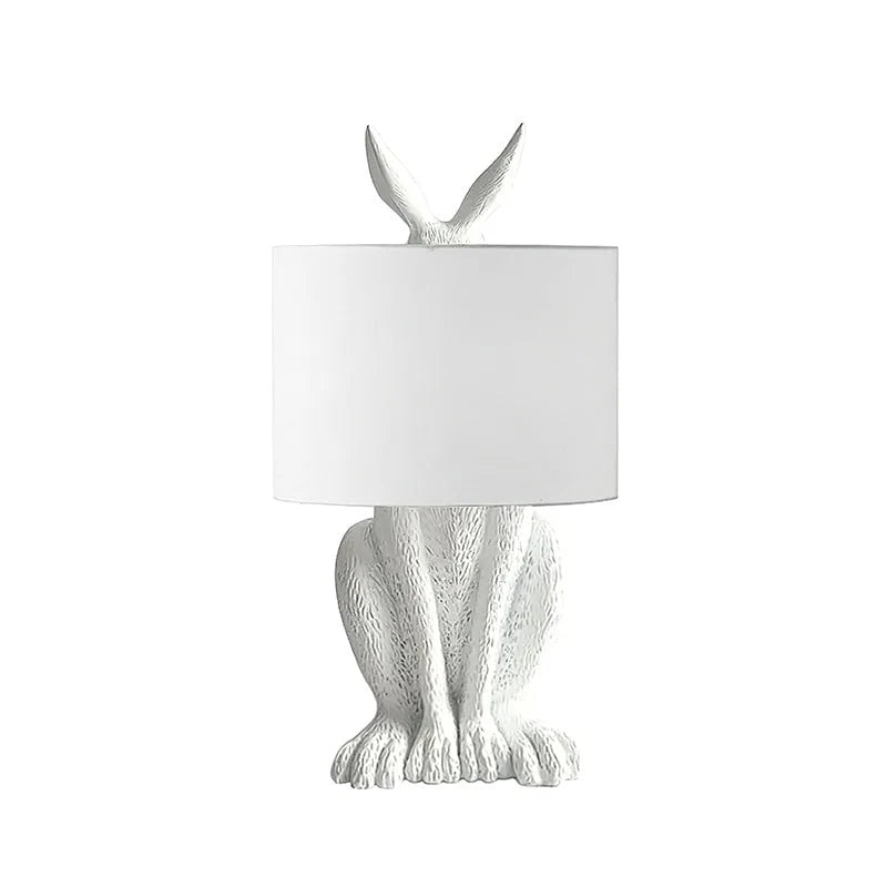 Table Lamp Bunny Resin Figurine Fabric Shade
