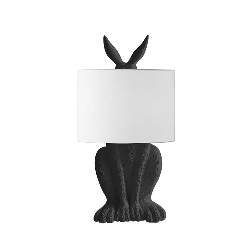 Table Lamp Bunny Resin Figurine Fabric Shade