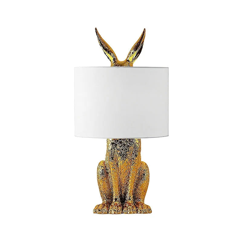 Table Lamp Bunny Resin Figurine Fabric Shade