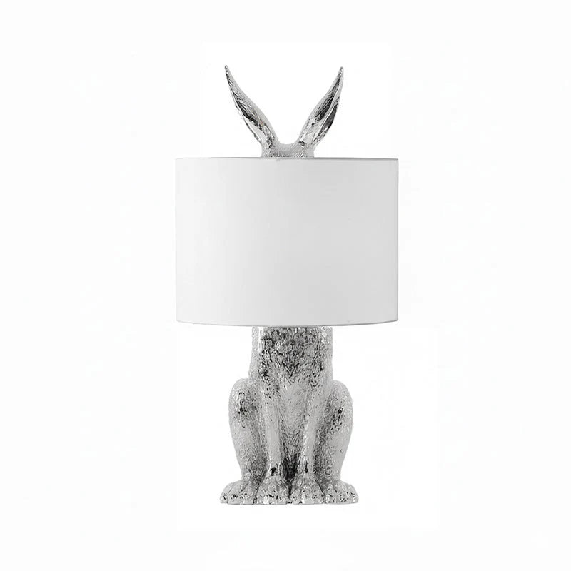 Table Lamp Bunny Resin Figurine Fabric Shade