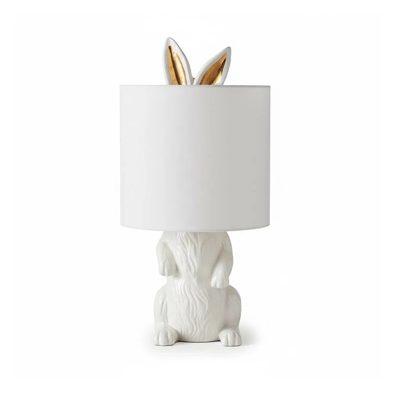Table Lamp Bunny Resin Figurine Fabric Shade