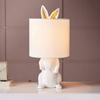 Table Lamp Bunny Resin Figurine Fabric Shade