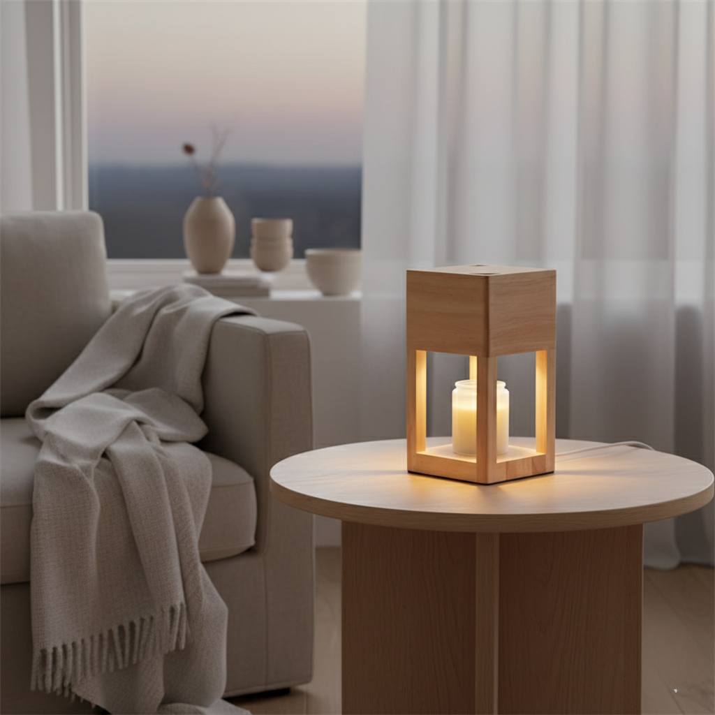 Table Lamp Candle Warmer Solid Wood Dimmable & Timer