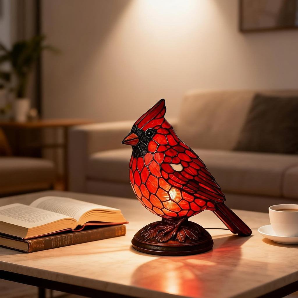 Table Lamp Cardinal Bird USB Powered & Push Button