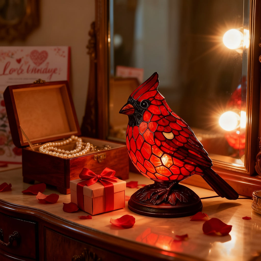 Table Lamp Cardinal Bird USB Powered & Push Button