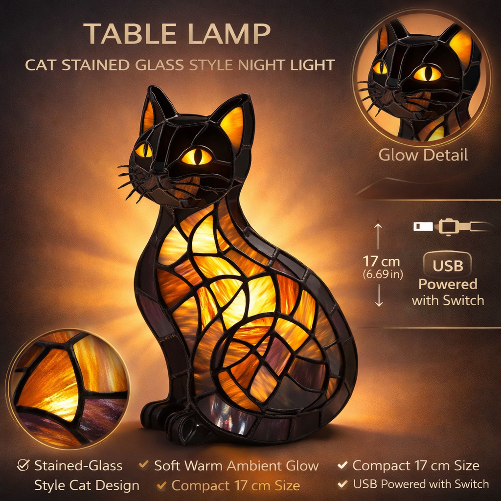 Table Lamp Cat-Shaped Soft Ambient USB & Button Power