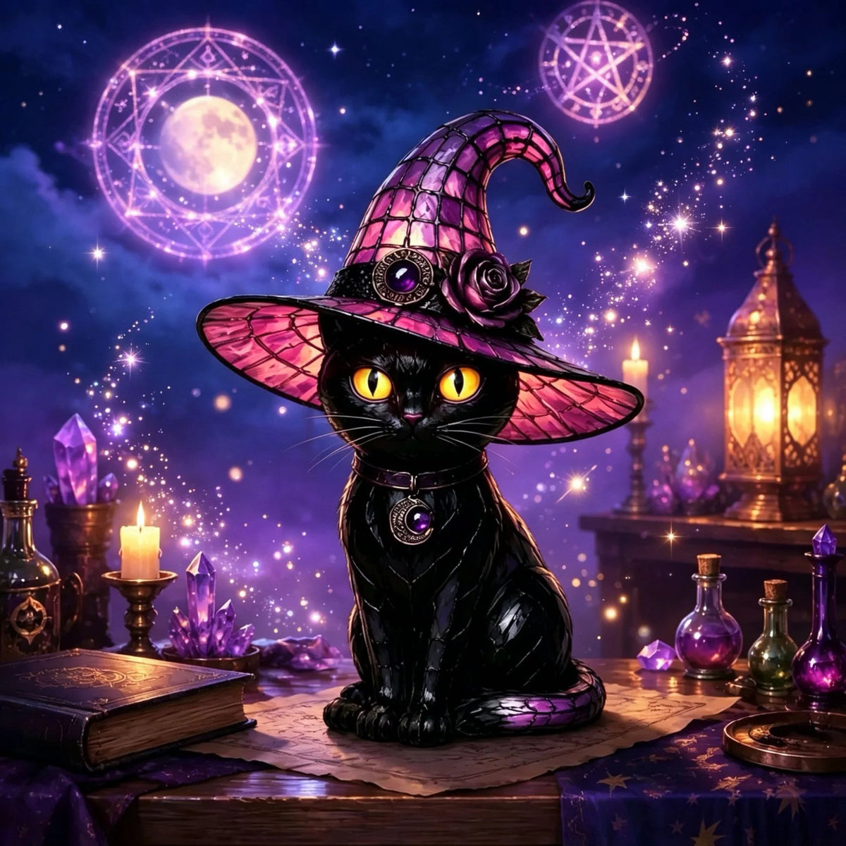 Table Lamp Cat With Witch Hat Warm LED