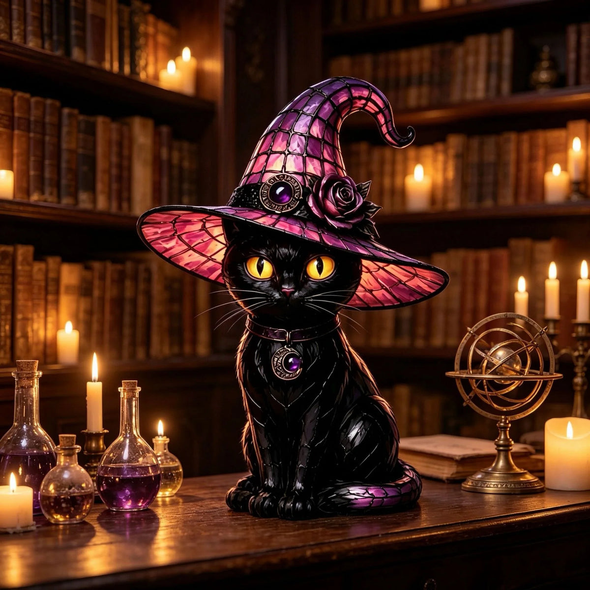 Table Lamp Cat With Witch Hat Warm LED