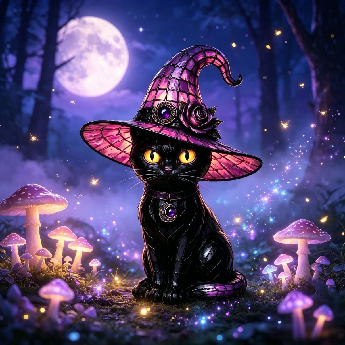 Table Lamp Cat With Witch Hat Warm LED