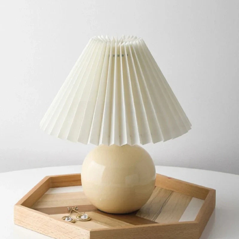 Table Lamp Ceramic Base Japanese Pleated Shade