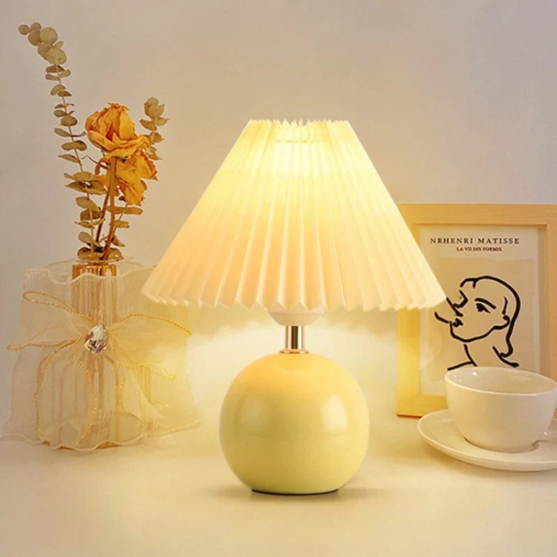 Table Lamp Ceramic Base Japanese Pleated Shade