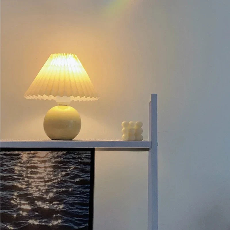 Table Lamp Ceramic Base Japanese Pleated Shade