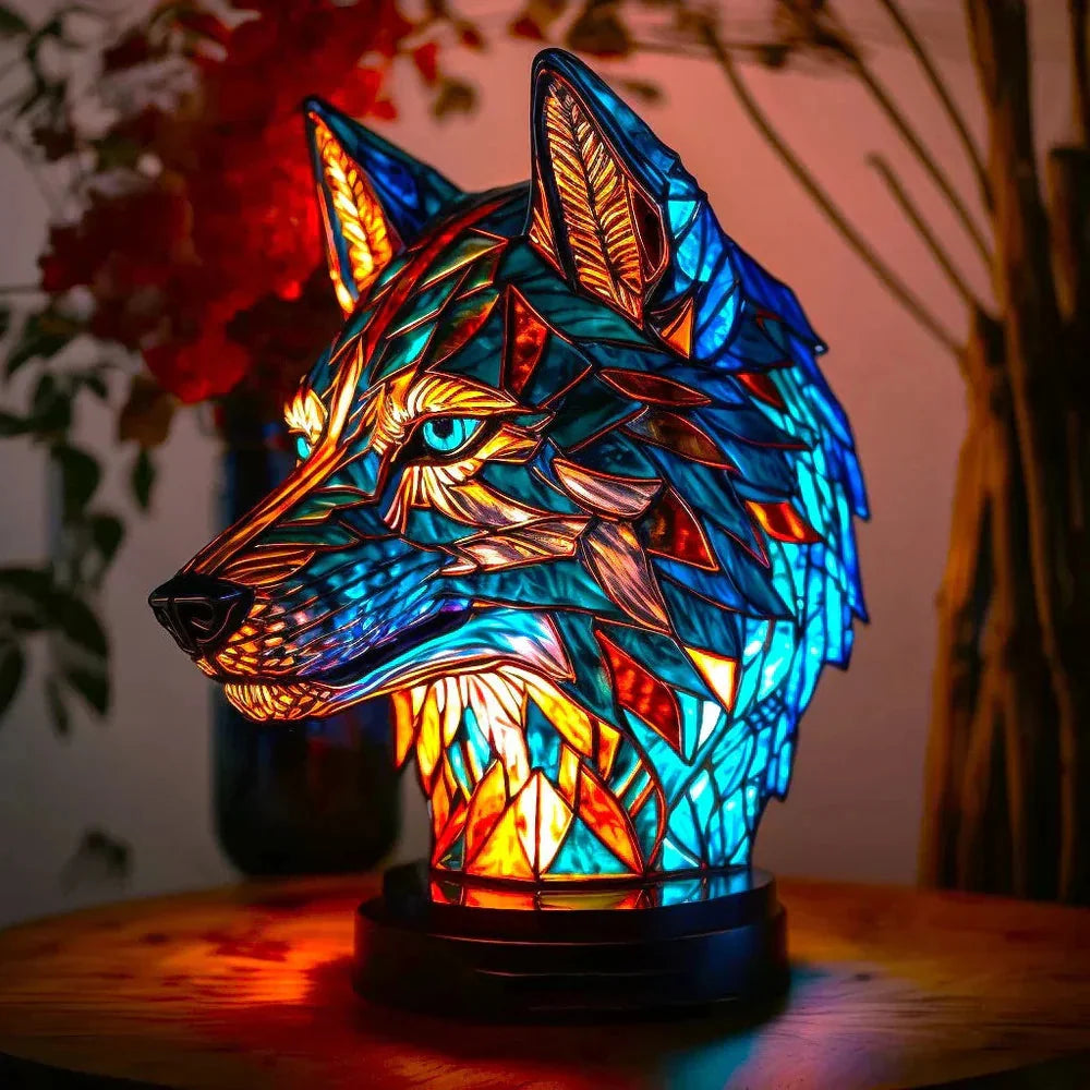 Table Lamp Colored Glass Animal Motif USB & Battery