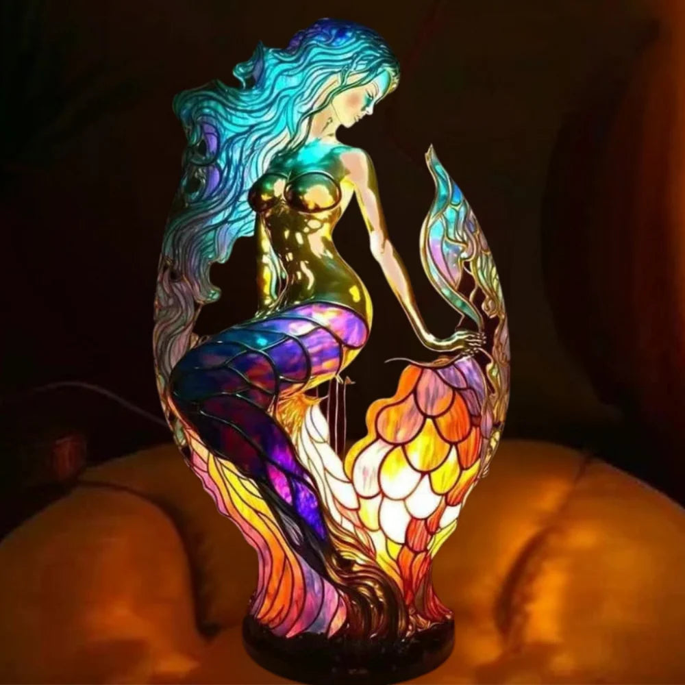 Table Lamp Colored Glass Animal Motif USB & Battery
