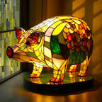 Table Lamp Colored Glass Animal Motif USB & Battery