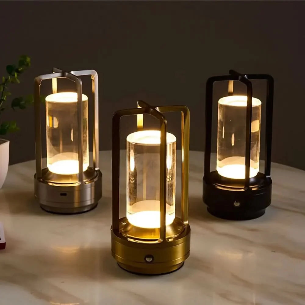 Table Lamp Cordless Crystal-Inspired Dimmable USB Rechargeable