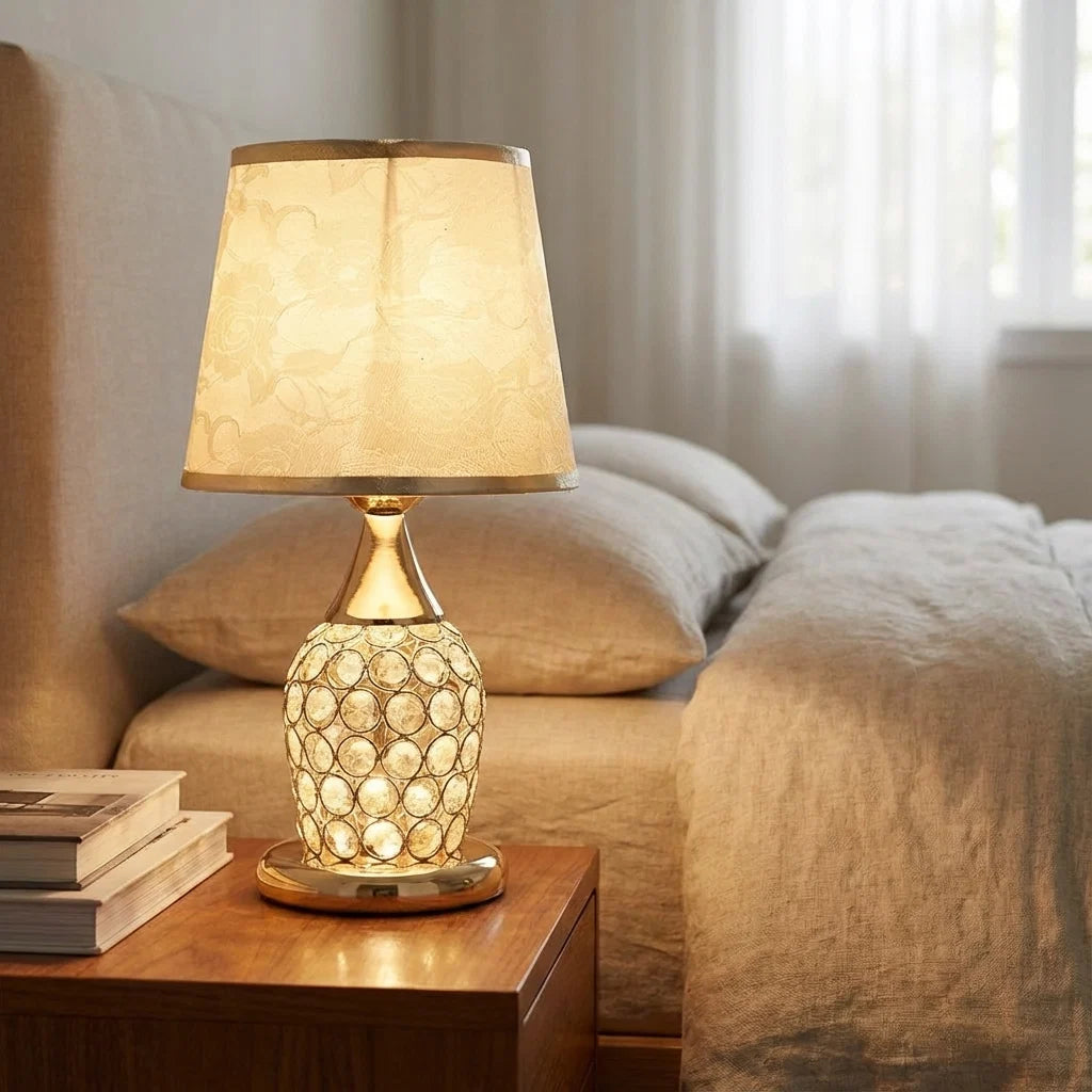 Table Lamp Crystal Accent Polished Gold Drum Shade